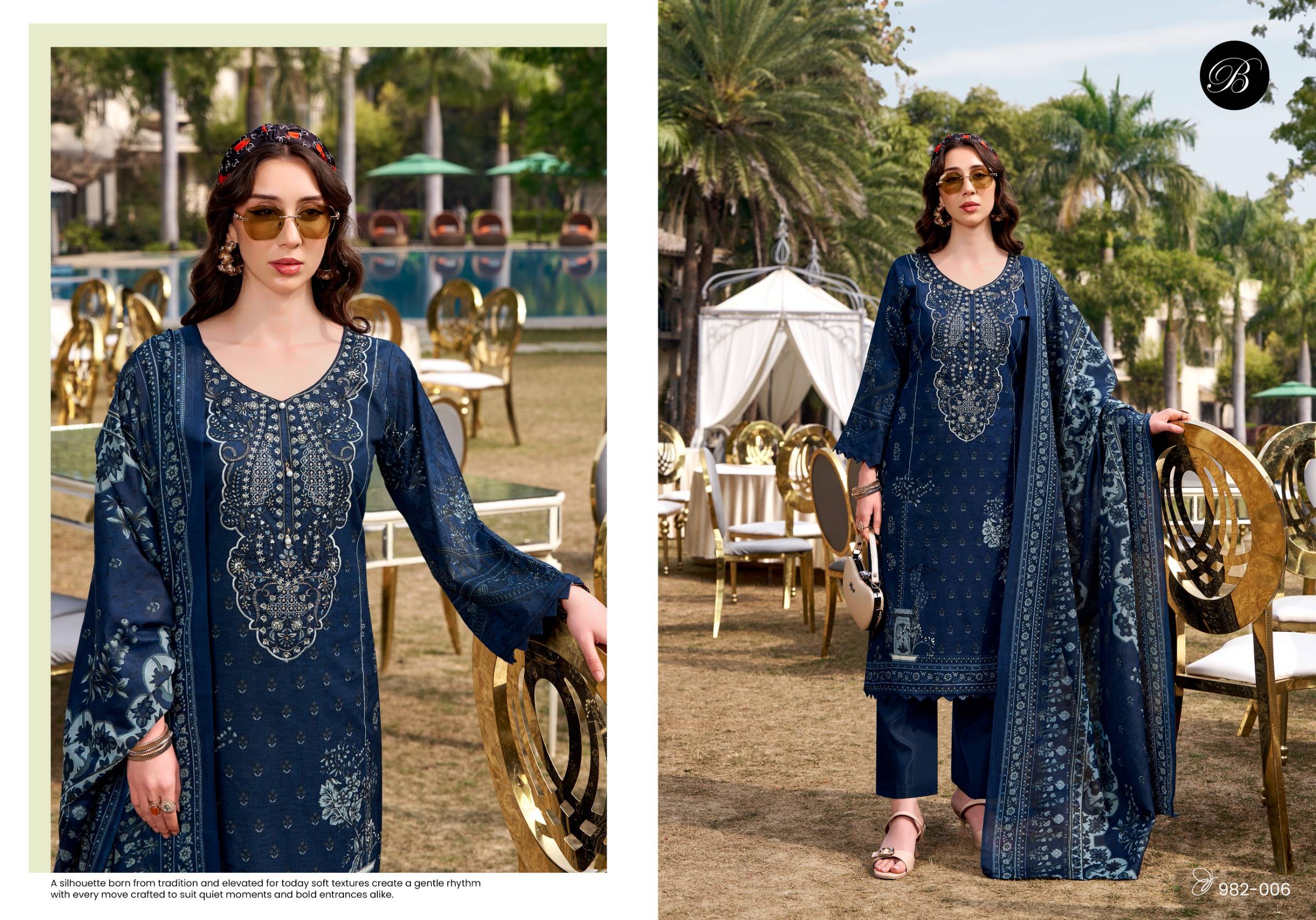NAIRA VOL-144 BY BelliZa 982-001 TO 982-008 SERIES Pakistani Stylish Embroidered Pure Cotton Dresses At Wholesale Price